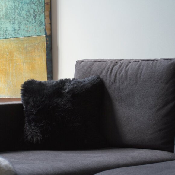 Natural Home Decor New Zealand Sheepskin Pillow | 2-Piece | Black | 18"x18" - Picture 2 of 4